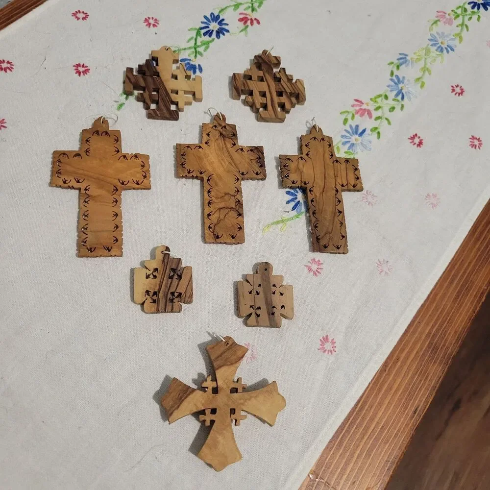 Lot of 8 Olive Wood Crosses pendants ornaments Jerusalem Bethlaham Holy Land